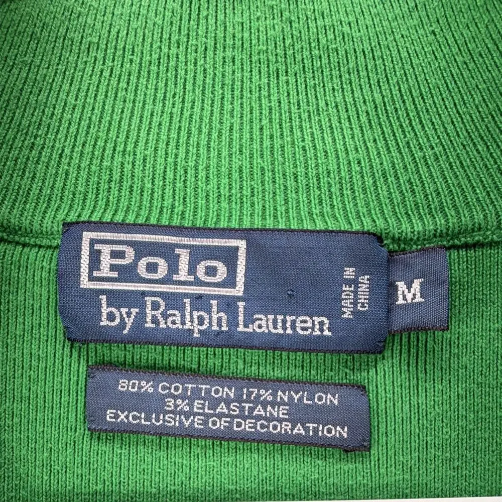 Polo by Ralph Lauren Mens M Green Quarter Zip Mock Neck Knit Sweater Logo